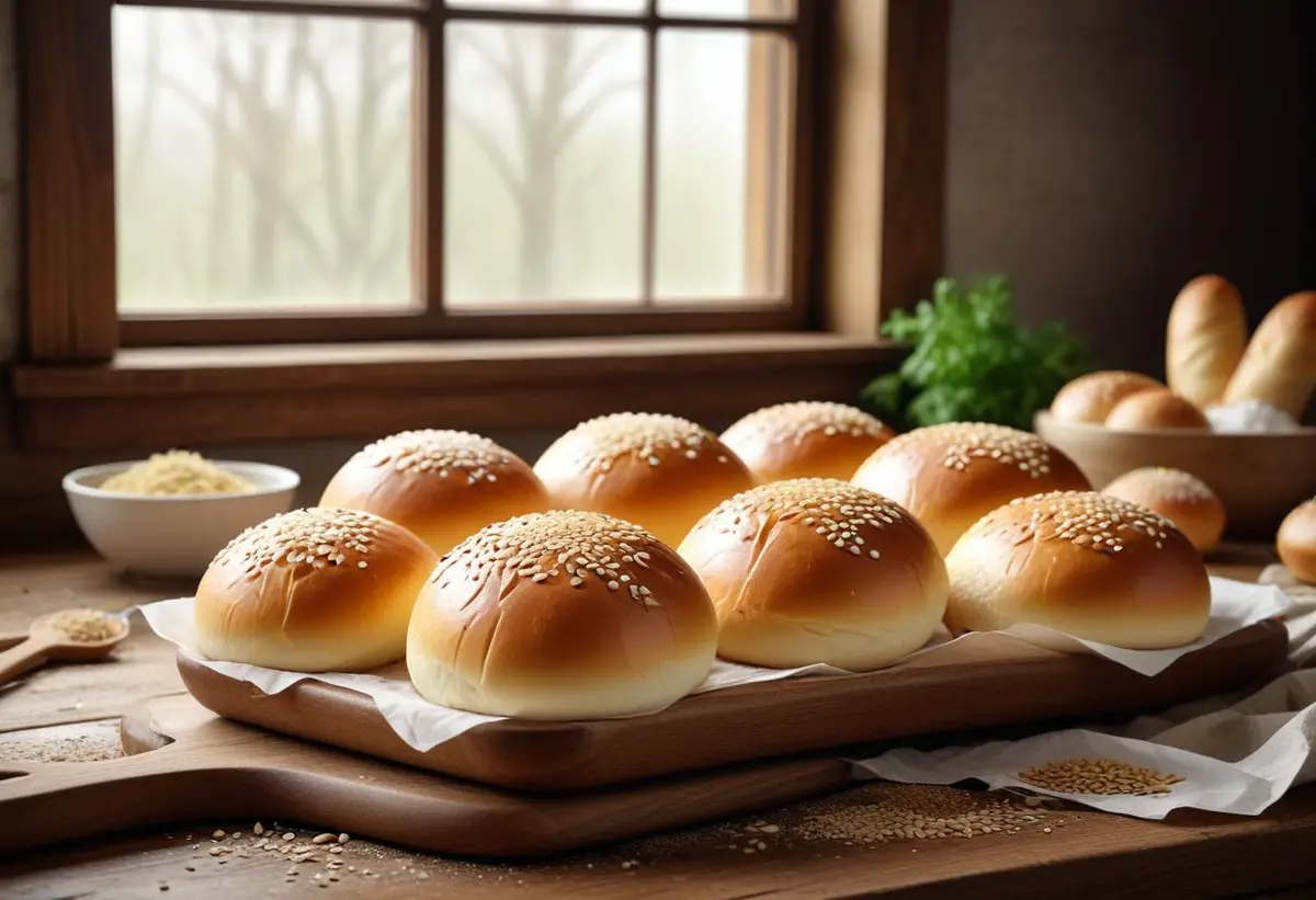 Hembakade hamburgerbröd med sesamfrön
