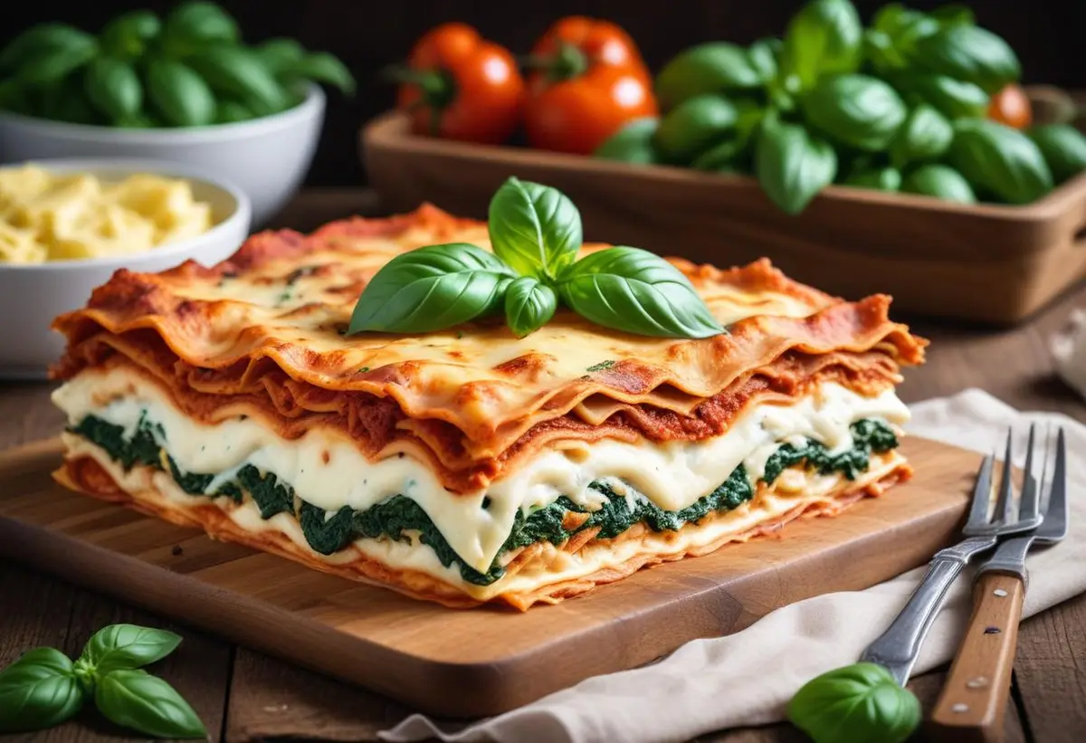 Lättlagad vegetarisk lasagne med keso och spenat illustration